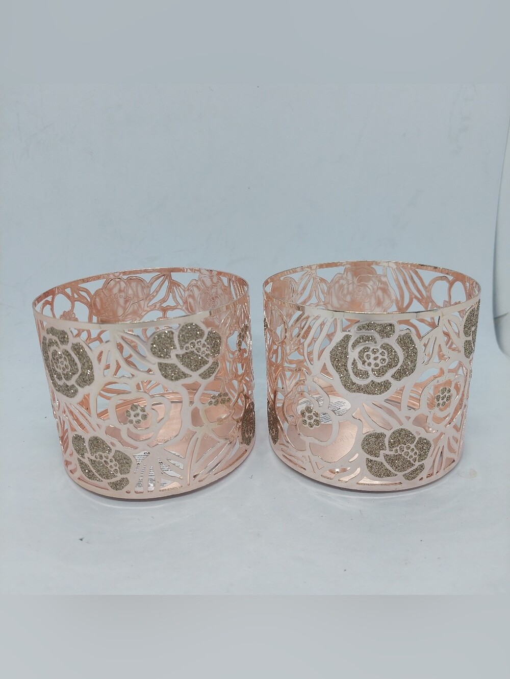 Bath & Body Works Rose Gold Intricate Floral 3-Wick Candle Holder Set Of 2